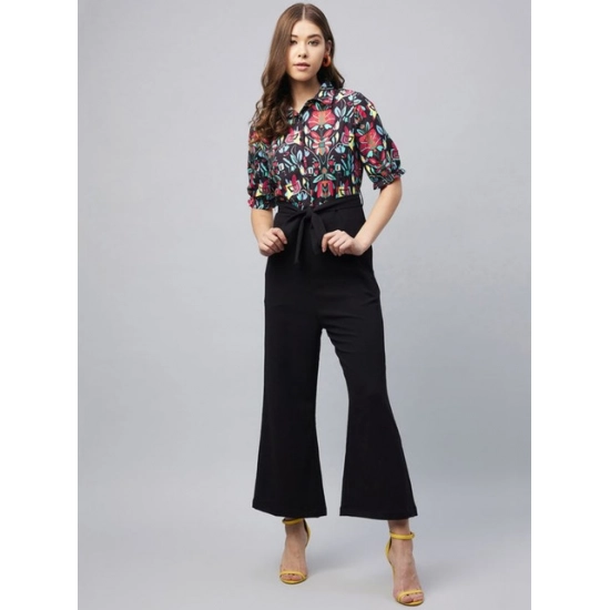 Generic Women's Polyester Floral Short Sleeve Jumpsuit (Multicolor) Generic Women's Polyester Floral Short Sleeve Jumpsuit (Multicolor)