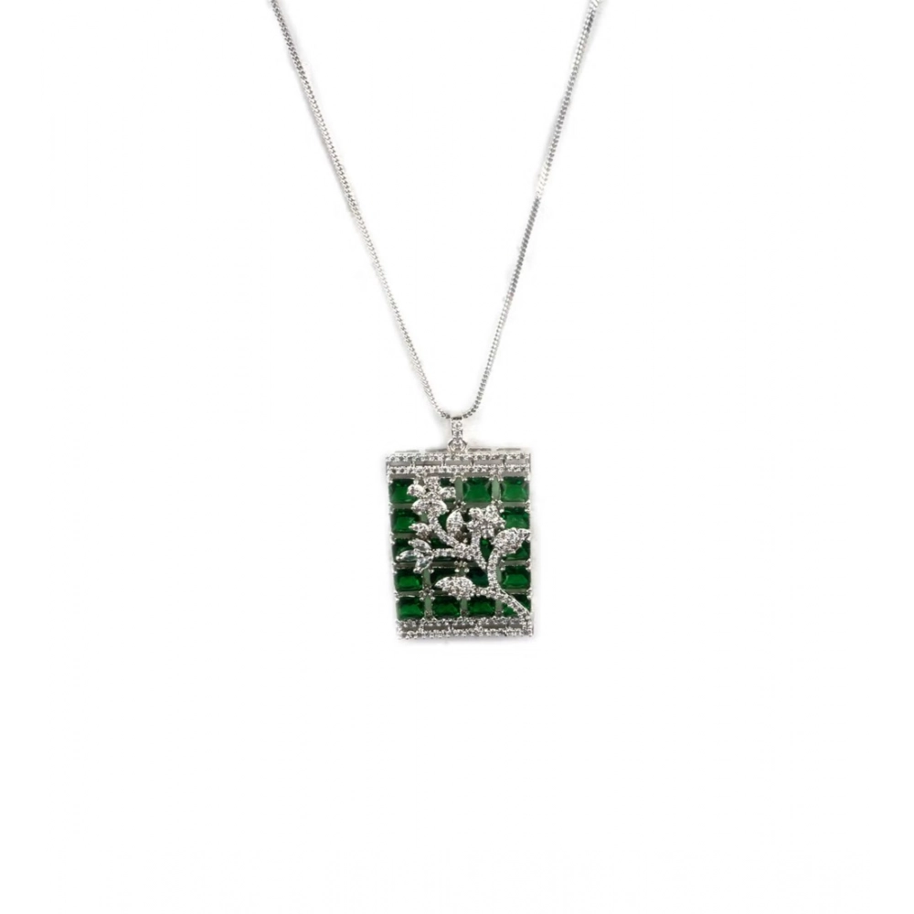 Generic Women's Brass Silver Plated Pendant Set (Green) Generic Women's Brass Silver Plated Pendant Set (Green)