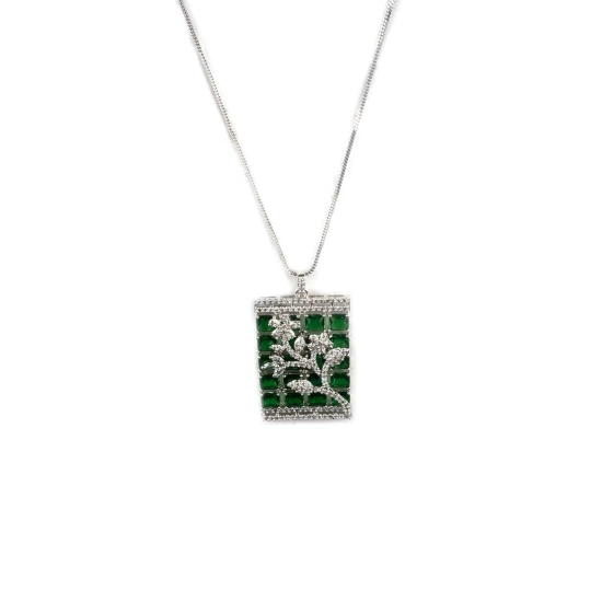 Generic Women's Brass Silver Plated Pendant Set (Green)