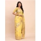 Generic Women's Linen Cotton Printed Saree With Unstitched Blouse 5.5Mtr (Yellow)
