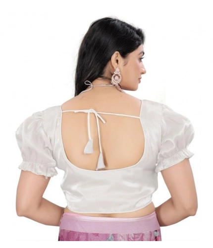 Generic Women's Jimmy Solid Designer Neck Elastic Sleeve Readymade Blouse (White 38 , Alterable up to 42)-PID65836