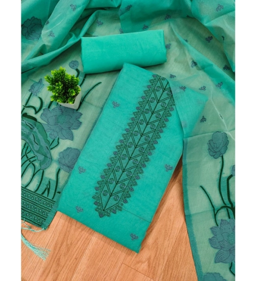 Generic Women's Banarasi Silk Printed Unstitched Salwar Suit Material With Dupatta (sea Green, 3Mtrs)