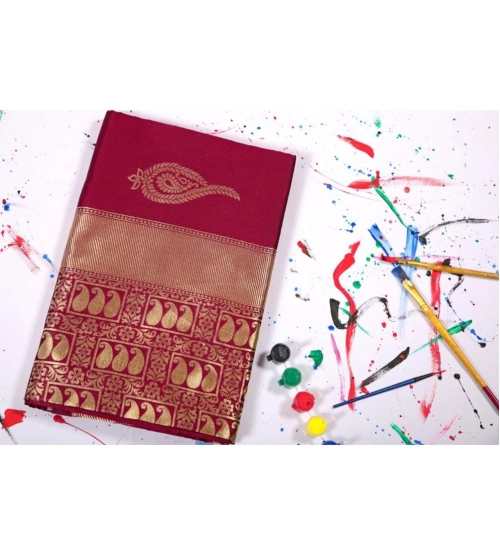 Generic Women's Soft Litchi Silk Jacquard Work Saree With Unstitched Blouse 5.5Mtr (Maroon)