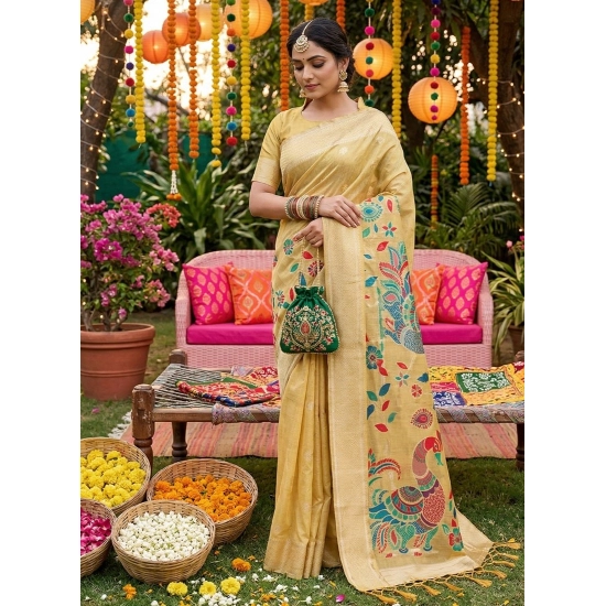 Generic Women's Linen Cotton Floral Embroidered Saree With Unstitched Blouse 5.5Mtr (Yellow) Generic Women's Linen Cotton Floral Embroidered Saree With Unstitched Blouse 5.5Mtr (Yellow)