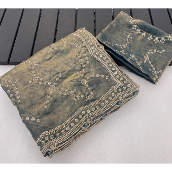 Generic Women's Silk Embellished Saree With Unstitched Blouse 5.5Mtr (Grey) Generic Women's Silk Embellished Saree With Unstitched Blouse 5.5Mtr (Grey)