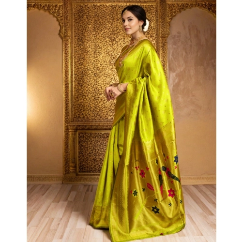 Women's Silk Blend Zari Weaving Saree With Unstitched Blouse 5.5Mtr (Lime-Green) Women's Silk Blend Zari Weaving Saree With Unstitched Blouse 5.5Mtr (Lime-Green)