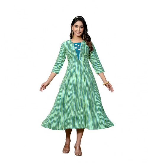 Generic Women's Rayon Print With Embroidery Work A-Line Kurti (Rama)