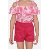 Generic Girl's Cotton Floral Cold Shoulder Top and Shorts Set (Pink-Red)