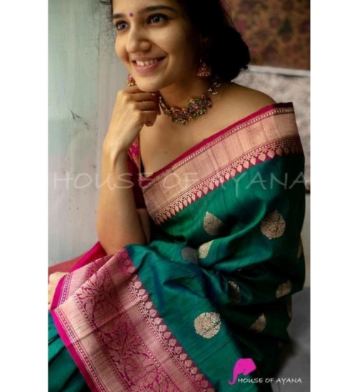 Generic Women's Soft Litchi Silk Jacquard Work Saree With Unstitched Blouse 5.5Mtr (Green)