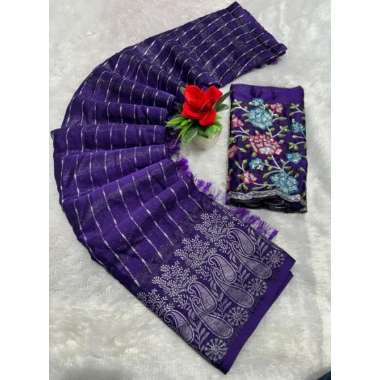 Generic Women's Georgette Striped Saree With Unstitched Blouse 5.5Mtr (Purple) Generic Women's Georgette Striped Saree With Unstitched Blouse 5.5Mtr (Purple)