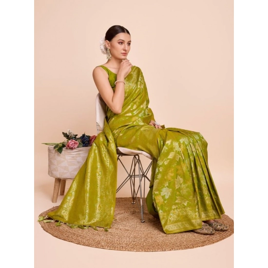 Generic Women's Soft Silk Jacquard Saree With Unstitched Blouse 5.5Mtr (Lime-Green)