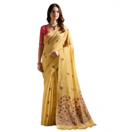Generic Women's Blended_Cotton Floral Saree With Unstitched Blouse 5.5Mtr (Mustard) Generic Women's Blended_Cotton Floral Saree With Unstitched Blouse 5.5Mtr (Mustard)