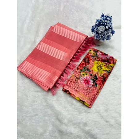 Generic Women's Georgette Embroidered Saree With Unstitched Blouse 5.5Mtr (Red)