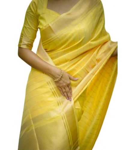 Generic Women's Faux_Banarasi Lining Pattern Saree With Unstitched Blouse 5.5Mtr (Yellow)