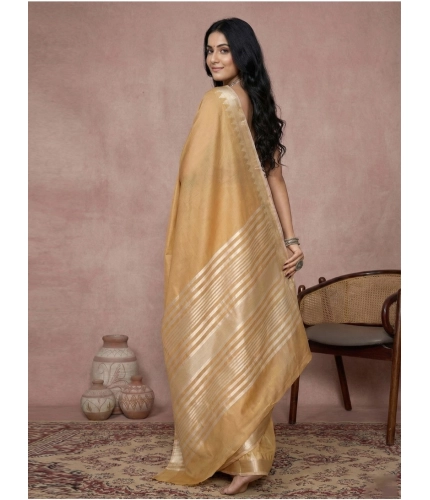 Generic Women's Cotton Printed Saree With Unstitched Blouse 5.5Mtr (Golden)