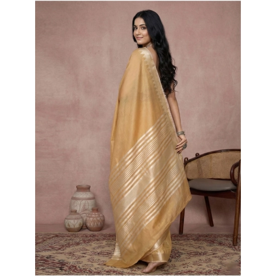 Generic Women's Cotton Printed Saree With Unstitched Blouse 5.5Mtr (Golden)