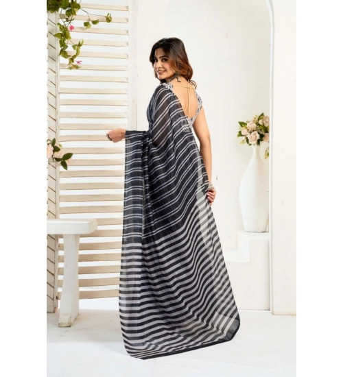 Generic Women's Faux_Linen Printed Ready-to-Wear Saree With Unstitched Blouse 5.5 Mtr (Black)