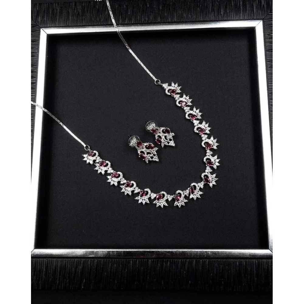 Generic Women's Brass Silver Plated Necklace set (Red) Generic Women's Brass Silver Plated Necklace set (Red)