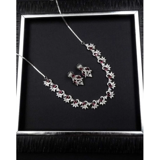 Generic Women's Brass Silver Plated Necklace set (Red) Generic Women's Brass Silver Plated Necklace set (Red)