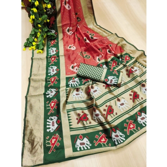 Generic Women's Soft Litchi Silk Jacquard Work Saree With Unstitched Blouse 5.5Mtr (Red-Green) Generic Women's Soft Litchi Silk Jacquard Work Saree With Unstitched Blouse 5.5Mtr (Red-Green)