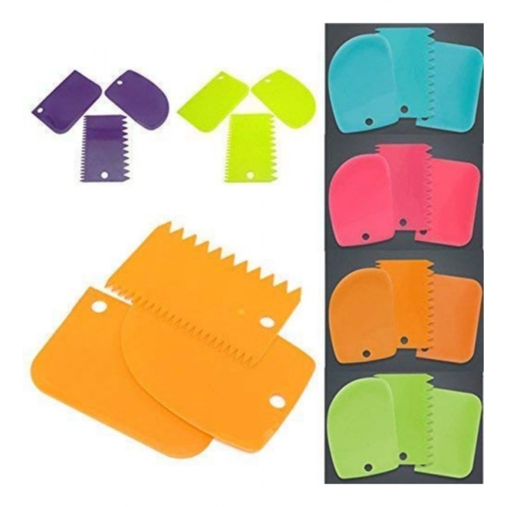 Generic Pack of 5_Plastic Dough And Cake Scraper Set – 3 Pieces (Color: Assorted))