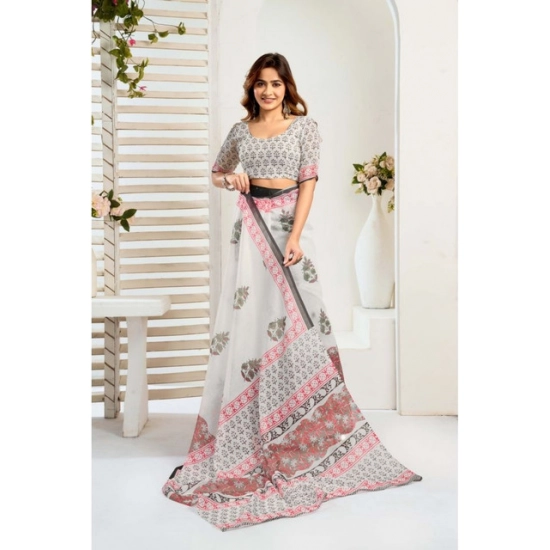 Generic Women's Faux_Linen Printed Ready-to-Wear Saree With Unstitched Blouse 5.5 Mtr (White) Generic Women's Faux_Linen Printed Ready-to-Wear Saree With Unstitched Blouse 5.5 Mtr (White)