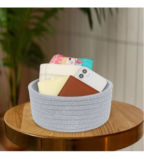 Generic Cotton 8x3 Inch Round 1 Pcs Bedside Organizer With Out Lid (Gray)