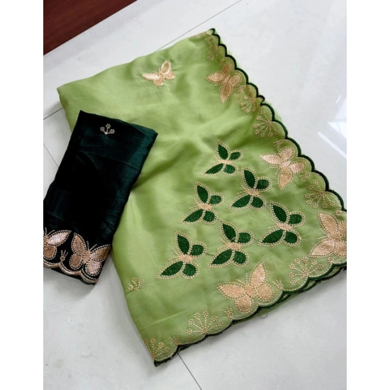 Generic Women's Star Georgette Embellished Saree With Unstitched Blouse 5.5Mtr (Green)
