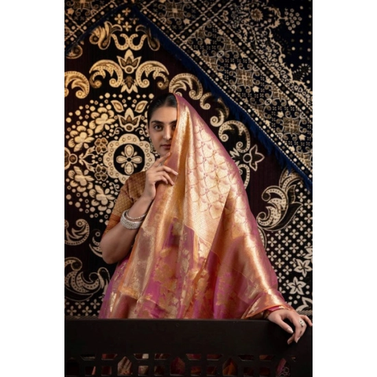 Generic Women's Organza Woven Saree With Unstitched Blouse 5.5Mtr (Purple)