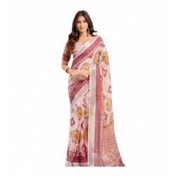 Generic Women's Linen Cotton Printed Ready To Wear Saree With Unstitched Blouse 5.5 Mtr (Maroon)