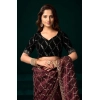 Generic Women's Net Sequence Saree With Unstitched Blouse 5.5Mtr (Maroon)