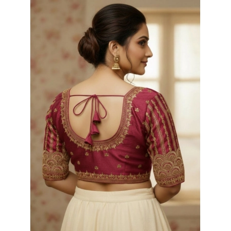 Generic Women's Phantom Silk Embroidered Designer Neck Padded Blouse (Maroon 38 Ready (Alterable up to 42) Generic Women's Phantom Silk Embroidered Designer Neck Padded Blouse (Maroon 38 Ready (Alterable up to 42)