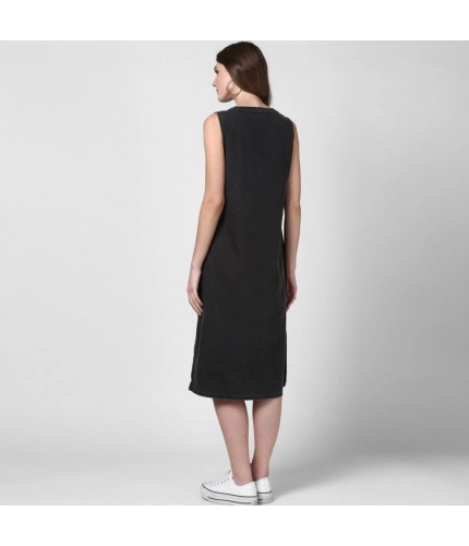 Generic Women's Denim Solid Sleeveless Dress (Black)