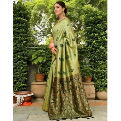 Women's Silk Blend Woven Paithani Saree With Unstitched Blouse 5.5Mtr (Olive) Women's Silk Blend Woven Paithani Saree With Unstitched Blouse 5.5Mtr (Olive)