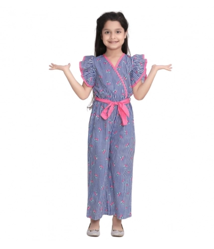 Generic Girl's Cotton Striped Flutter Jumpsuit (Blue-Pink) Generic Girl's Cotton Striped Flutter Jumpsuit (Blue-Pink)