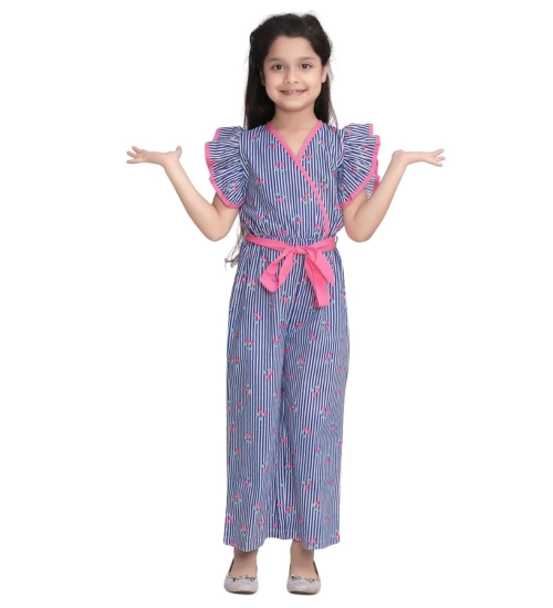 Generic Girl's Cotton Striped Flutter Jumpsuit (Blue-Pink) Generic Girl's Cotton Striped Flutter Jumpsuit (Blue-Pink)