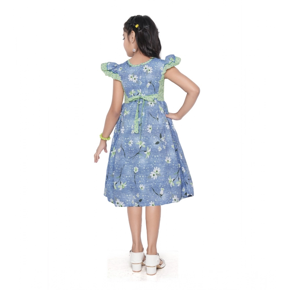 Generic Girl's Twill Printed Short Sleeve Round Neck Dress (Green) Generic Girl's Twill Printed Short Sleeve Round Neck Dress (Green)