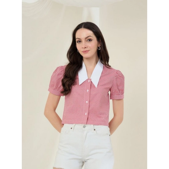 Generic Women's Cotton Checkered Half Sleeve Shirt (Red - White)