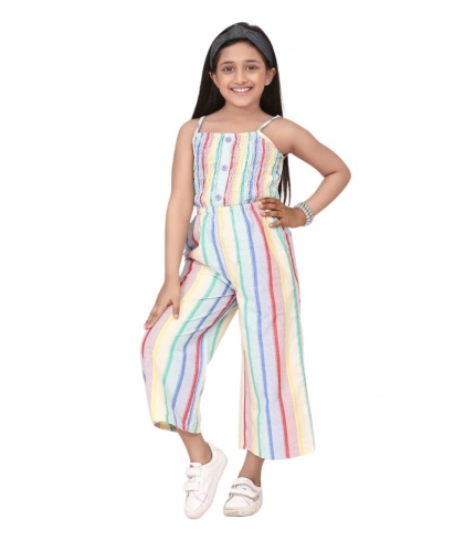 Generic Girl's Polyester Cotton Blend Striped Sleeveless Jumpsuit (Multicolor) Generic Girl's Polyester Cotton Blend Striped Sleeveless Jumpsuit (Multicolor)