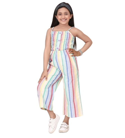 Generic Girl's Polyester Cotton Blend Striped Sleeveless Jumpsuit (Multicolor) Generic Girl's Polyester Cotton Blend Striped Sleeveless Jumpsuit (Multicolor)