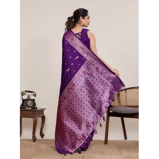Generic Women's Jacquard Woven Saree With Unstitched Blouse 5.5Mtr (Purple)