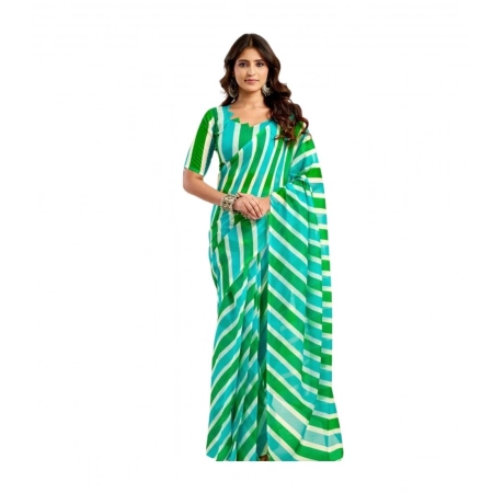Generic Women's Linen Cotton Printed Ready To Wear Saree With Unstitched Blouse 5.5 Mtr (Green)