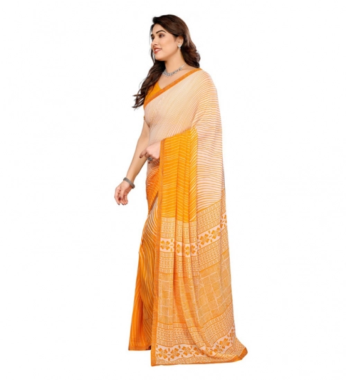 Generic Women's Georgette Printed Saree With Unstitched Blouse 5.5Mtr (Yellow)
