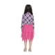 Generic Girl's Polyster Crepe Lace Inserts Long Sleeves Dress (Pink-Blue)