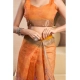 Generic Women's Faux_Linen Printed Ready-to-Wear Saree With Unstitched Blouse 5.5 Mtr (Orange)