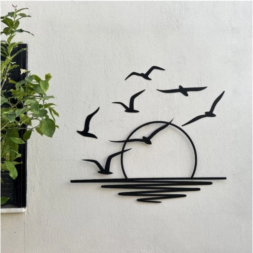 Generic Seagulls at Sunrise Coastal Wooden Wall Decor – Black