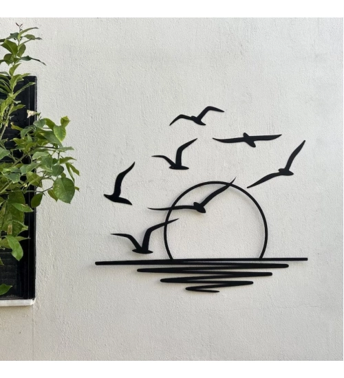 Generic Seagulls at Sunrise Coastal Wooden Wall Decor – Black