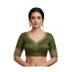 Generic Women's Vichitra Silk V Neck Padded Blouse (Green, 38 Ready Size (Self-Alterable 36–40)