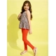 Generic Girl's Polyester Floral One Shoulder Jeggings Set (Grey-Orange) Generic Girl's Polyester Floral One Shoulder Jeggings Set (Grey-Orange)