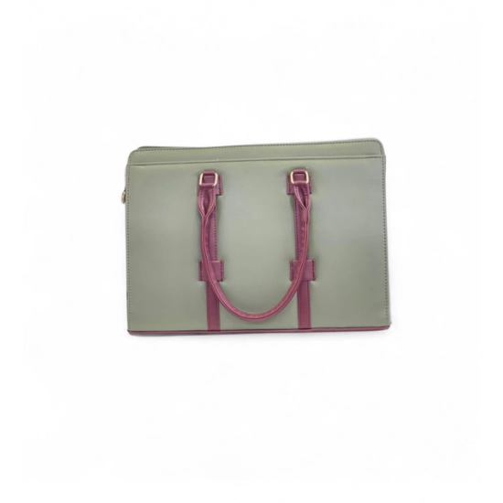 Generic Women's Polyurethane Solid Structured Shoulder Tote Handbag (Sage Green-Burgundy)